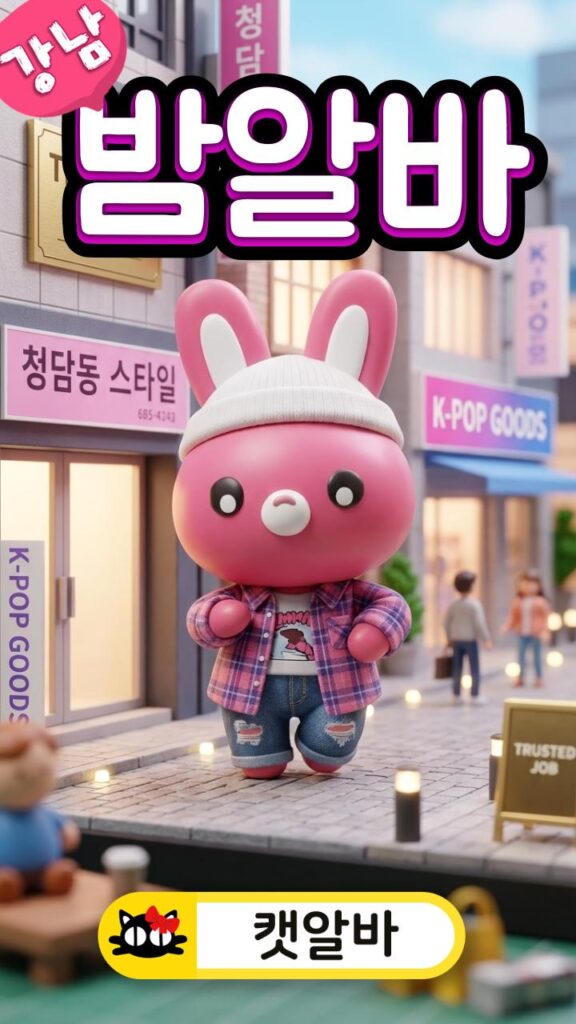 강남 미니어처 배경 무대에서 20대 여성 힙 패션을 입고 춤추는 캣알바